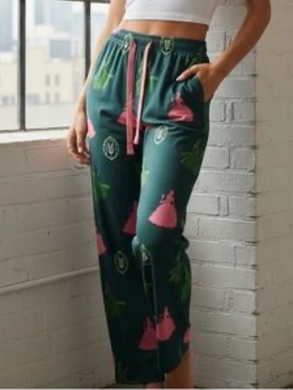 Wicked Universal Green Sleep Pajama Pants Glinda, Elphaba, W Logo